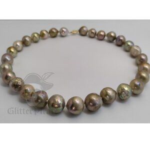 Huge 13.5mm South Sea Baroque Pearl Necklace 18.5" 14k Gold 102g